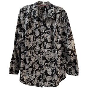 Talbots Button Front Shirt Size 18W Black White Non Iron Long Sleeve Collared